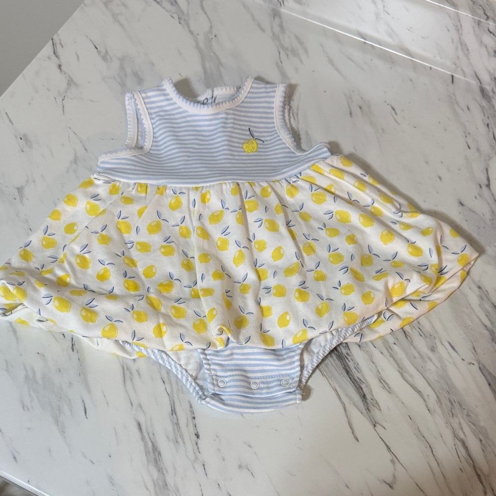 Little Me Blue and Yellow Lemon Print Sundress Bodysuit